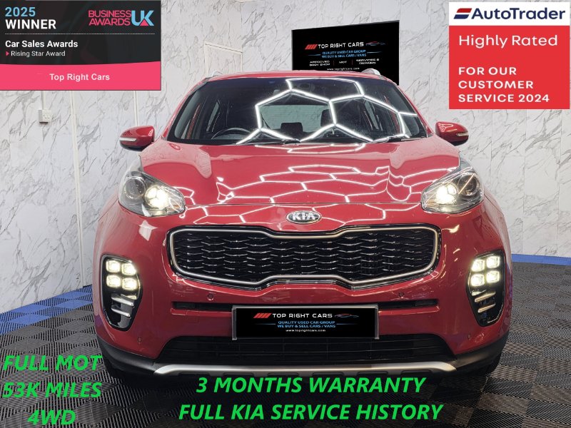 Red 2017 Kia Sportage 1.6 T-GDi GT-Line SUV 5dr AWD Euro 6 ULEZ 174 bhp Petrol Manual in Sunderland